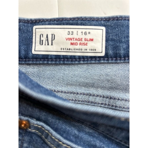 Gap women’s Slim Mid Rise Jeans Size 33 Size 16 Blue Dark Wash Frayed Hem - Picture 6 of 8